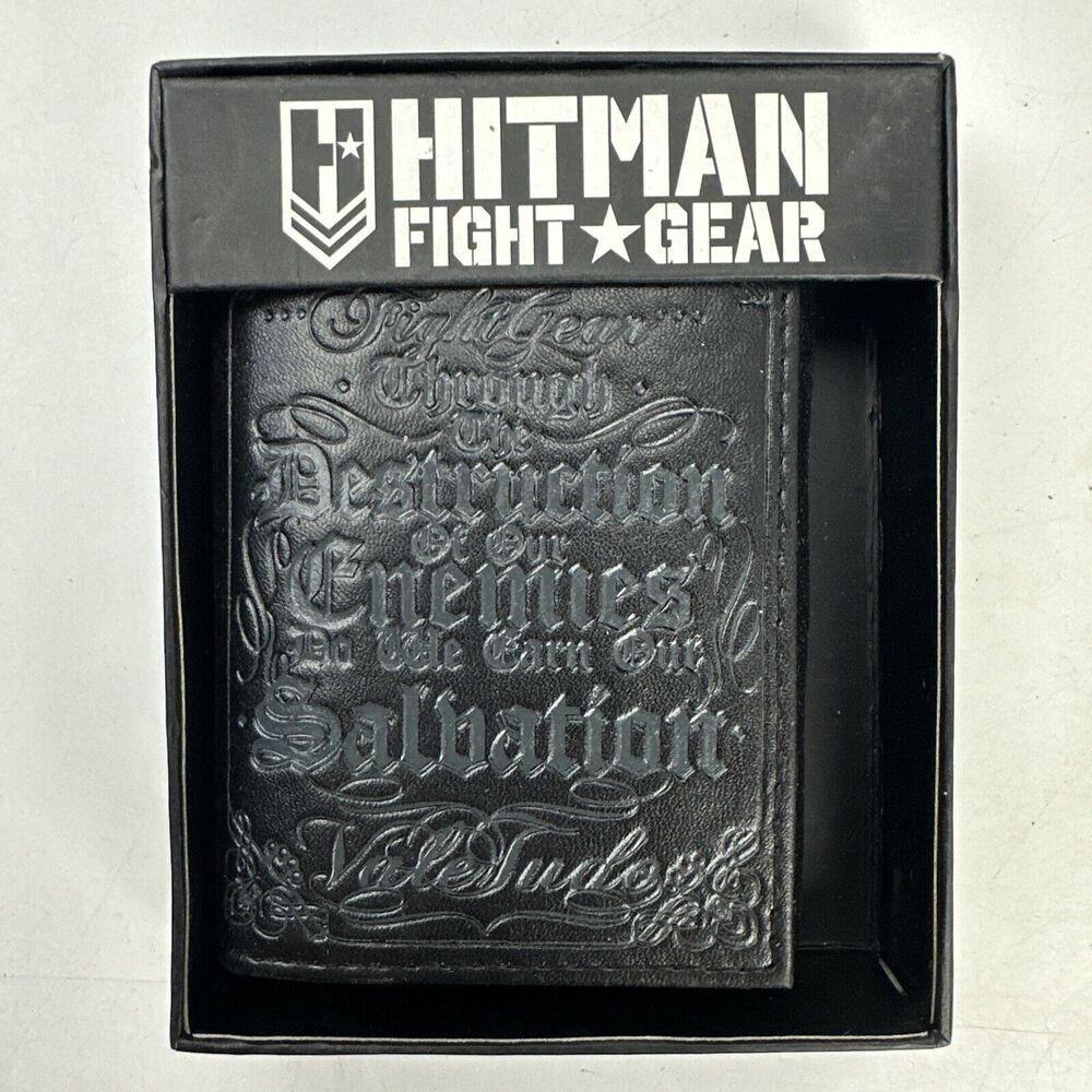 Hitman Fight Gear Black Leather Mens Tri Fold Wallet Destruction of Our Enemies
